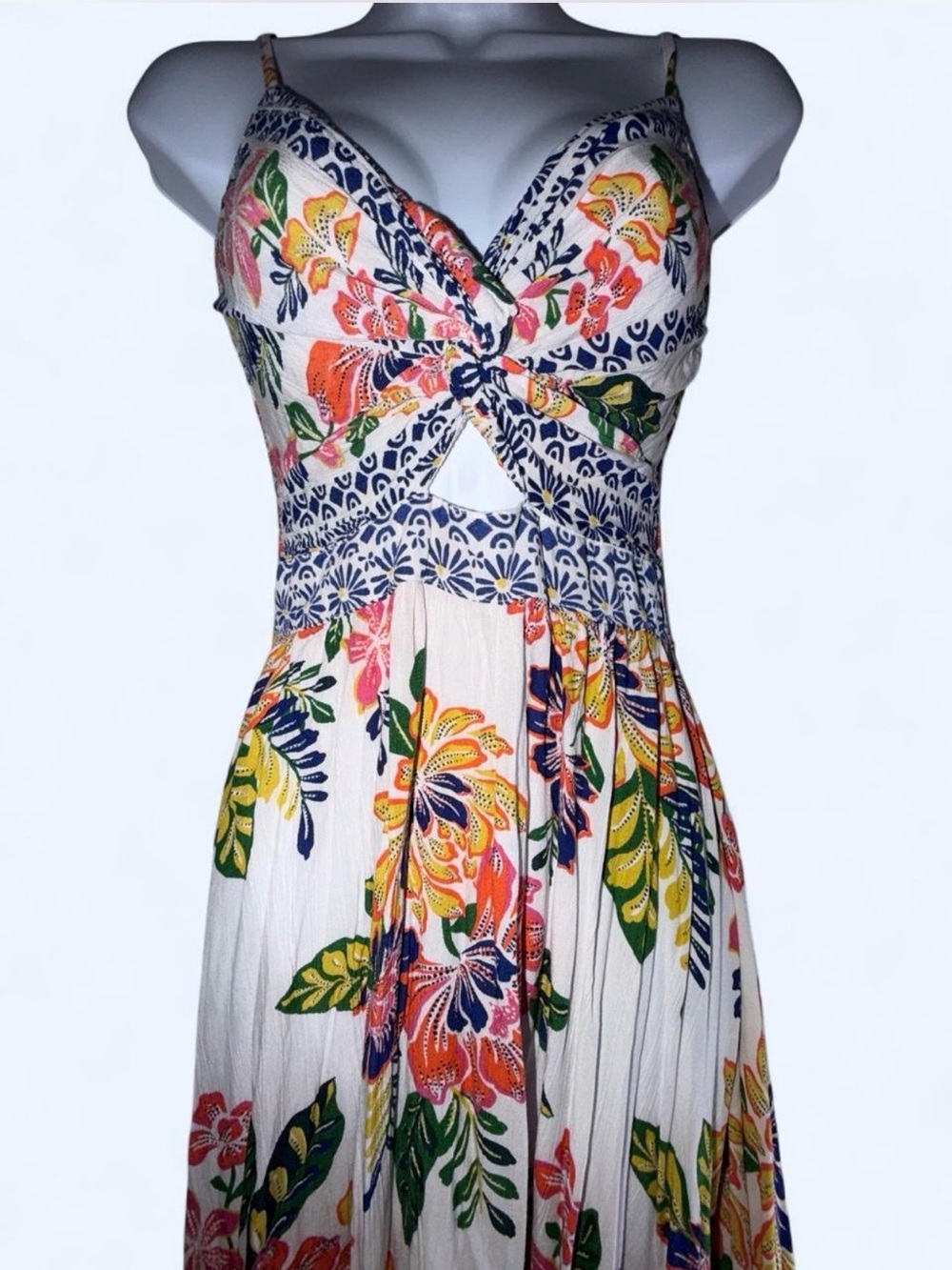 Angie White Maxi Dress with Multicolor Floral Print